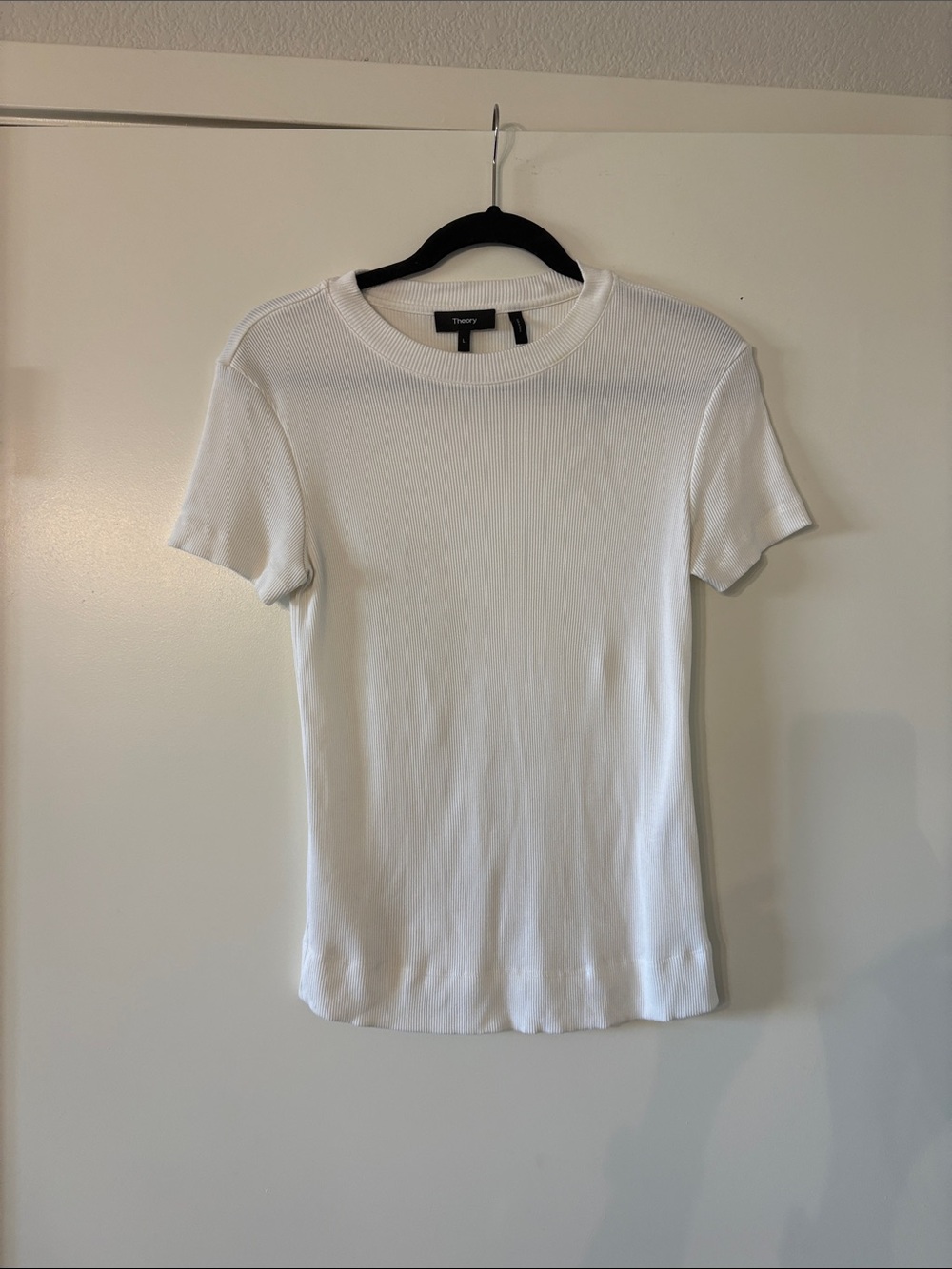 Theory White Ribbed Short Sleeve Top